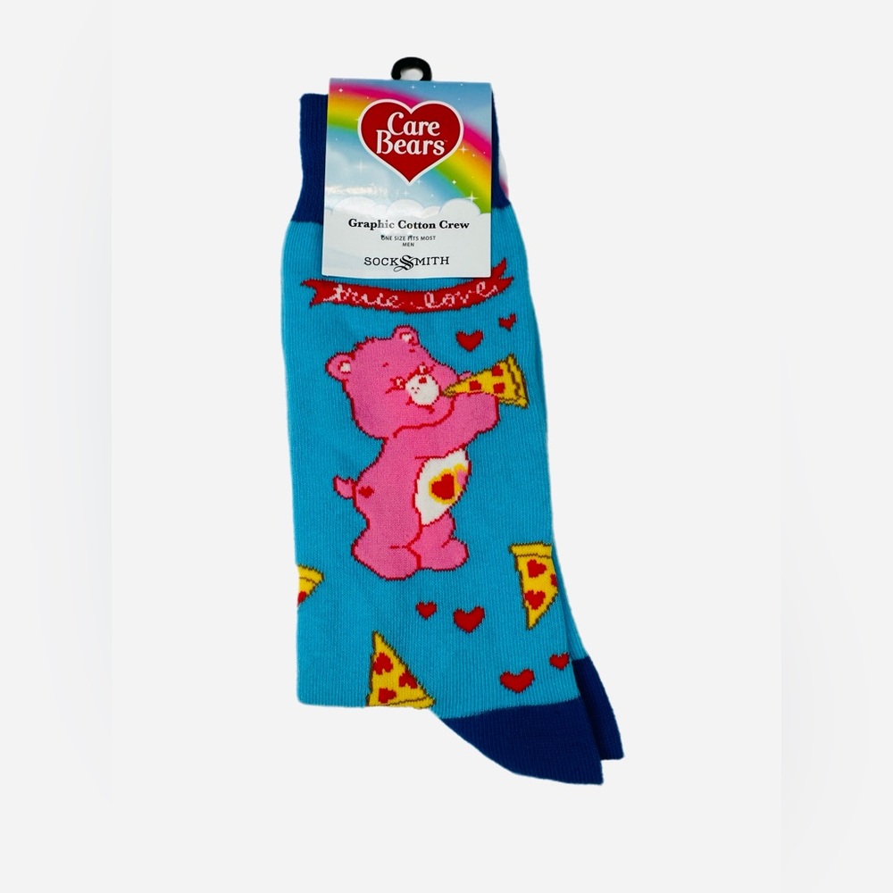 NWT Care Bears Pizza True Love Blue Hearts Mens  Socks: One Size Fits Most